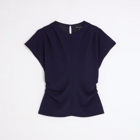 Navy Short Sleeve Ruched Top