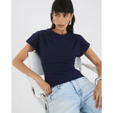 Navy Short Sleeve Ruched Top