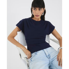 Navy Short Sleeve Ruched Top