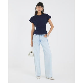 Navy Short Sleeve Ruched Top