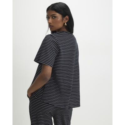 Navy Short Sleeve Striped Top