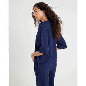 Navy Short Sleeve Textured Tie T-shirt