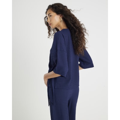 Navy Short Sleeve Textured Tie T-shirt