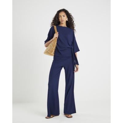 Navy Short Sleeve Textured Tie T-shirt