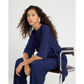 Navy Short Sleeve Textured Tie T-shirt