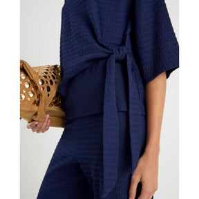 Navy Short Sleeve Textured Tie T-shirt