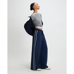 Navy Side Stripe Drawstring Wide Leg Joggers