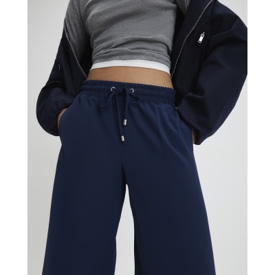 Navy Side Stripe Drawstring Wide Leg Joggers