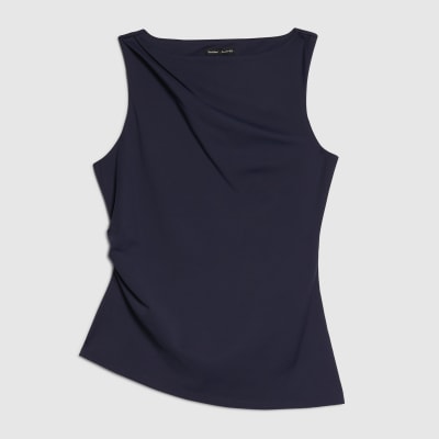 Navy Sleeveless Slash Neck Top