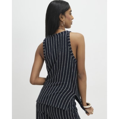 Navy Sleeveless Stripe Top