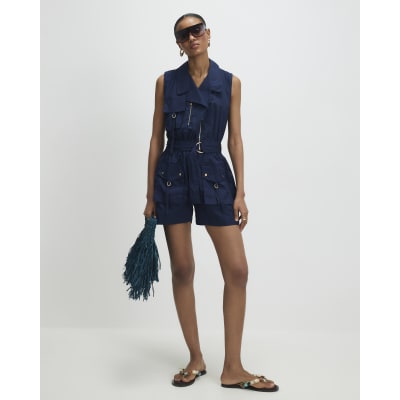 Navy Sleeveless Utility Playsuit