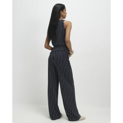Navy Stripe Wide Leg Joggers