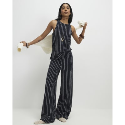 Navy Stripe Wide Leg Joggers