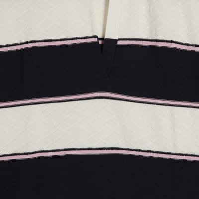 Navy Striped Knitted Polo Shirt