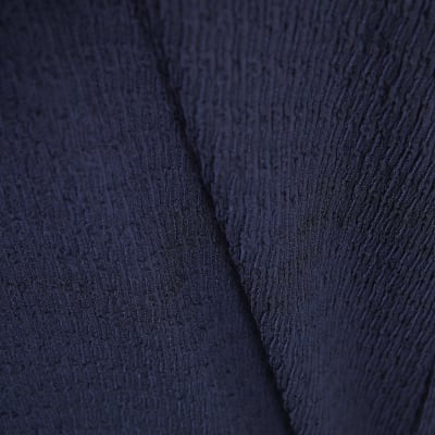 Navy Textured Wide Leg Trousers