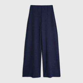 Navy Textured Wide Leg Trousers