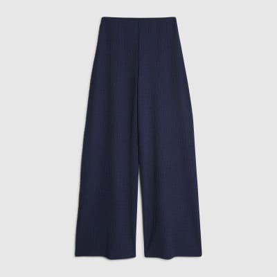 Navy Textured Wide Leg Trousers