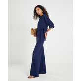 Navy Textured Wide Leg Trousers