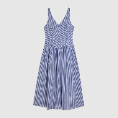 Navy V Neck Stripe Midi Dress