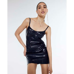 Navy Vinyl Corset Mini Dress