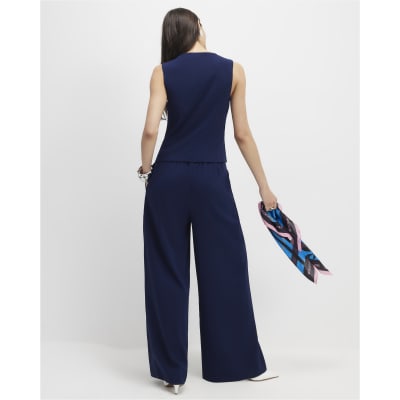 Navy Wide Leg Trousers
