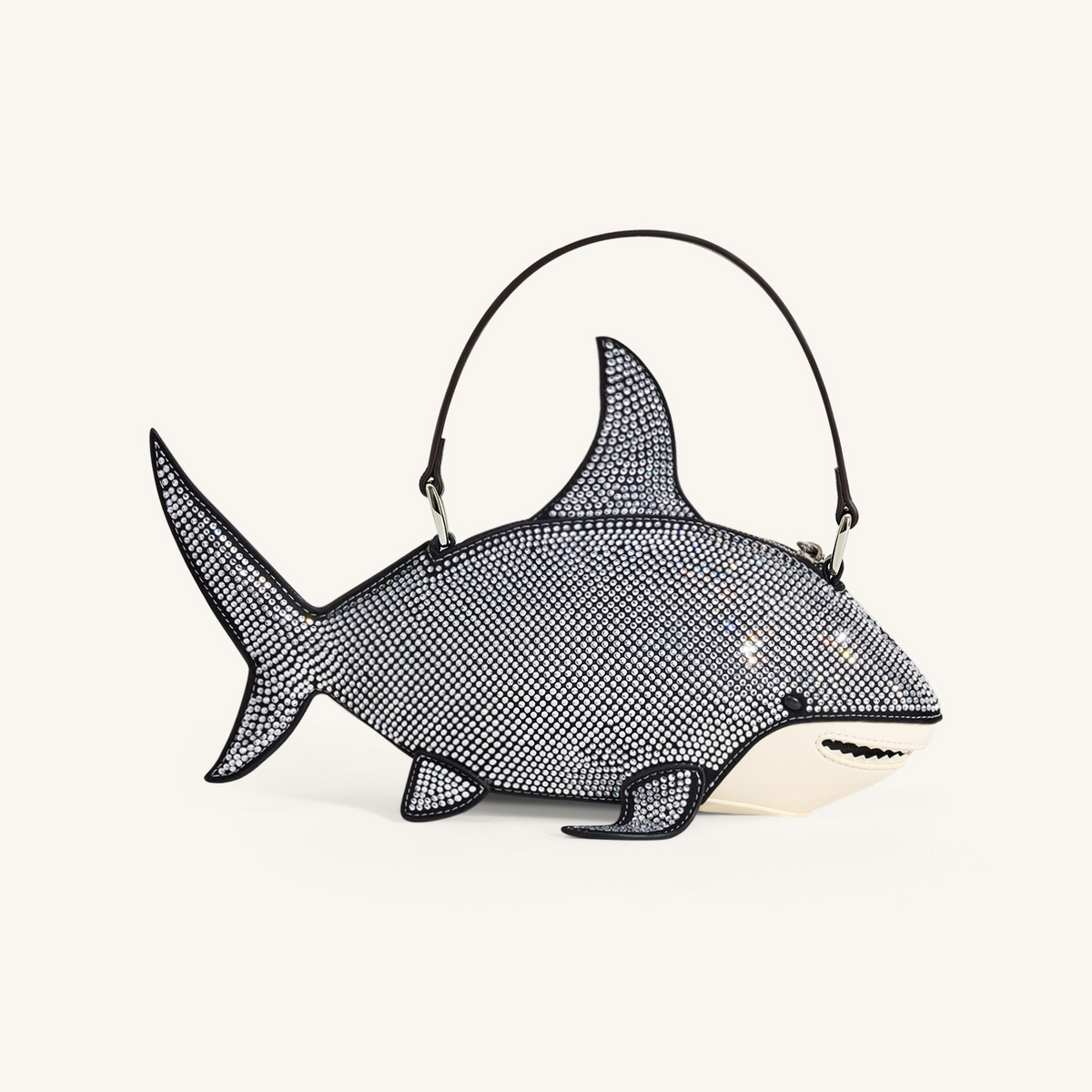 Nerys Artificial Crystal Shark Top Handle Bag - Black