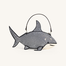 Nerys Artificial Crystal Shark Top Handle Bag - Black