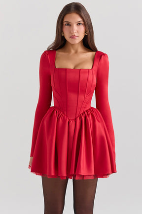 Holly red removable bow tulle mini dress