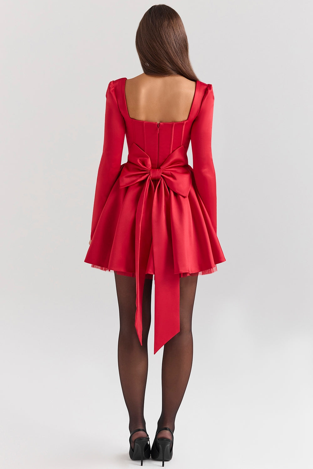 Holly red removable bow tulle mini dress