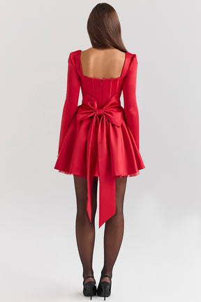 Holly red removable bow tulle mini dress
