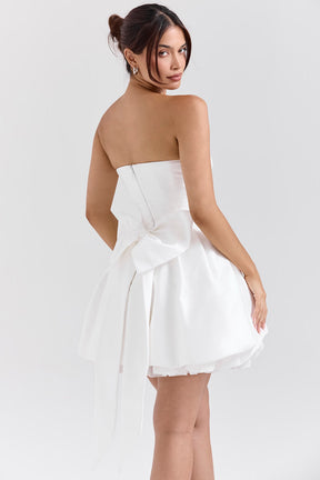 Noele white satin strapless bow mini gown