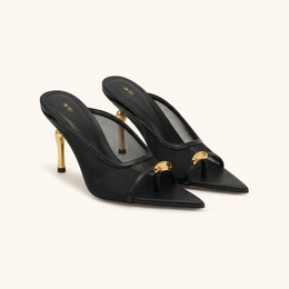 Noemi Pointed-Toe Mesh Mule Heels - Black