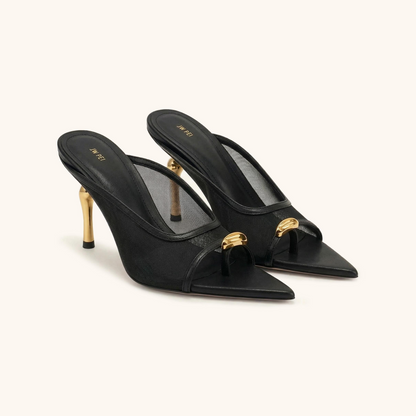 Noemi Pointed-Toe Mesh Mule Heels - Black