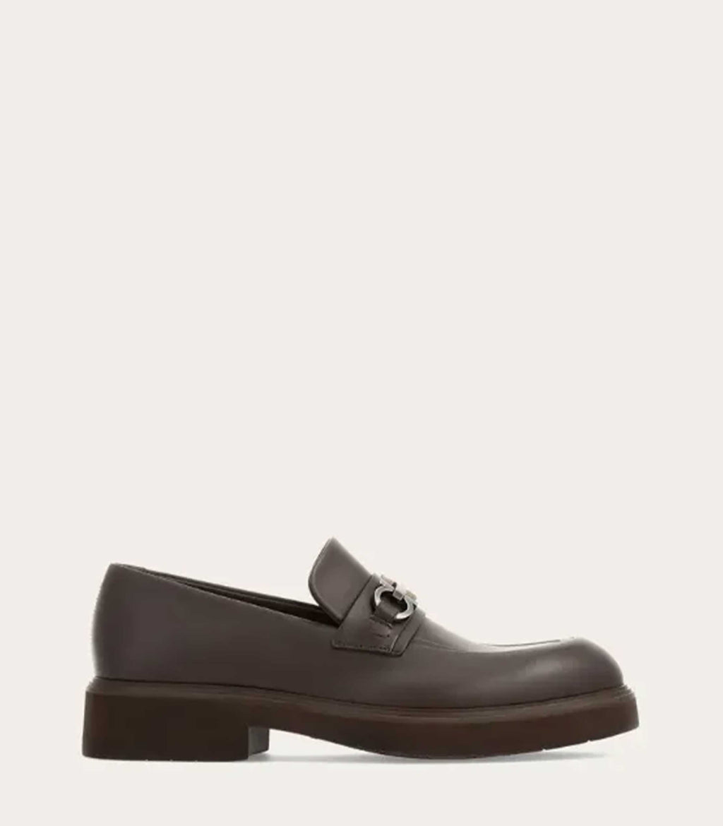 Ferragamo Espresso Leather Gancini Loafers