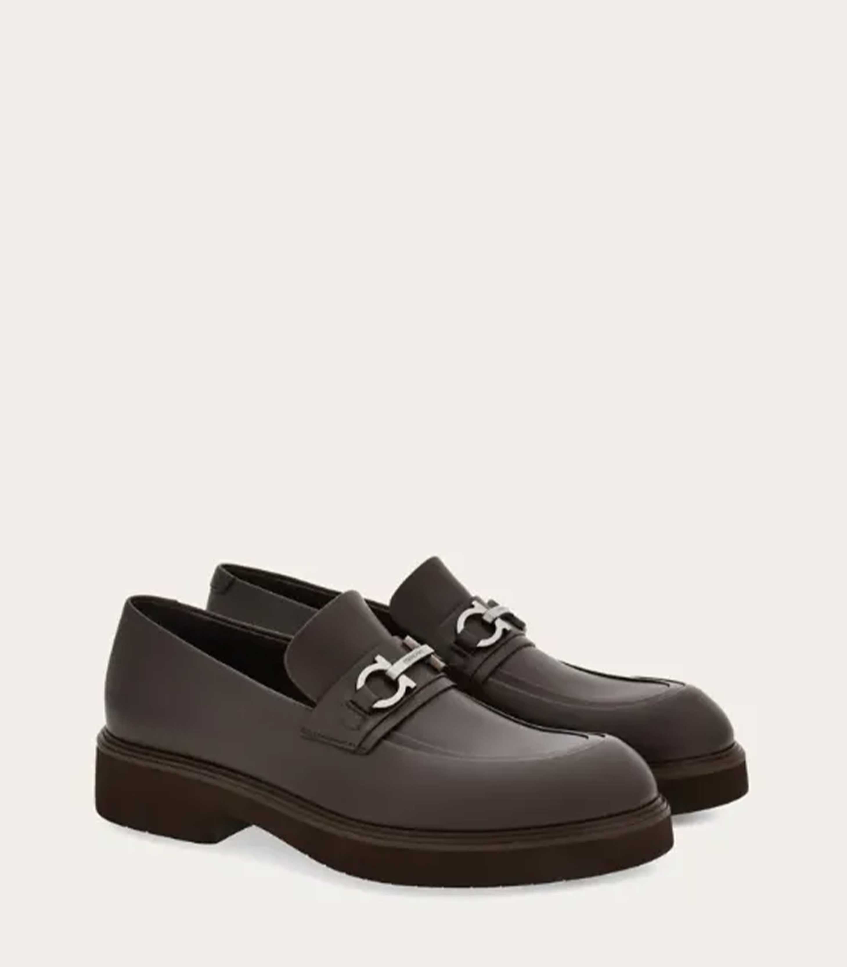 Ferragamo Espresso Leather Gancini Loafers