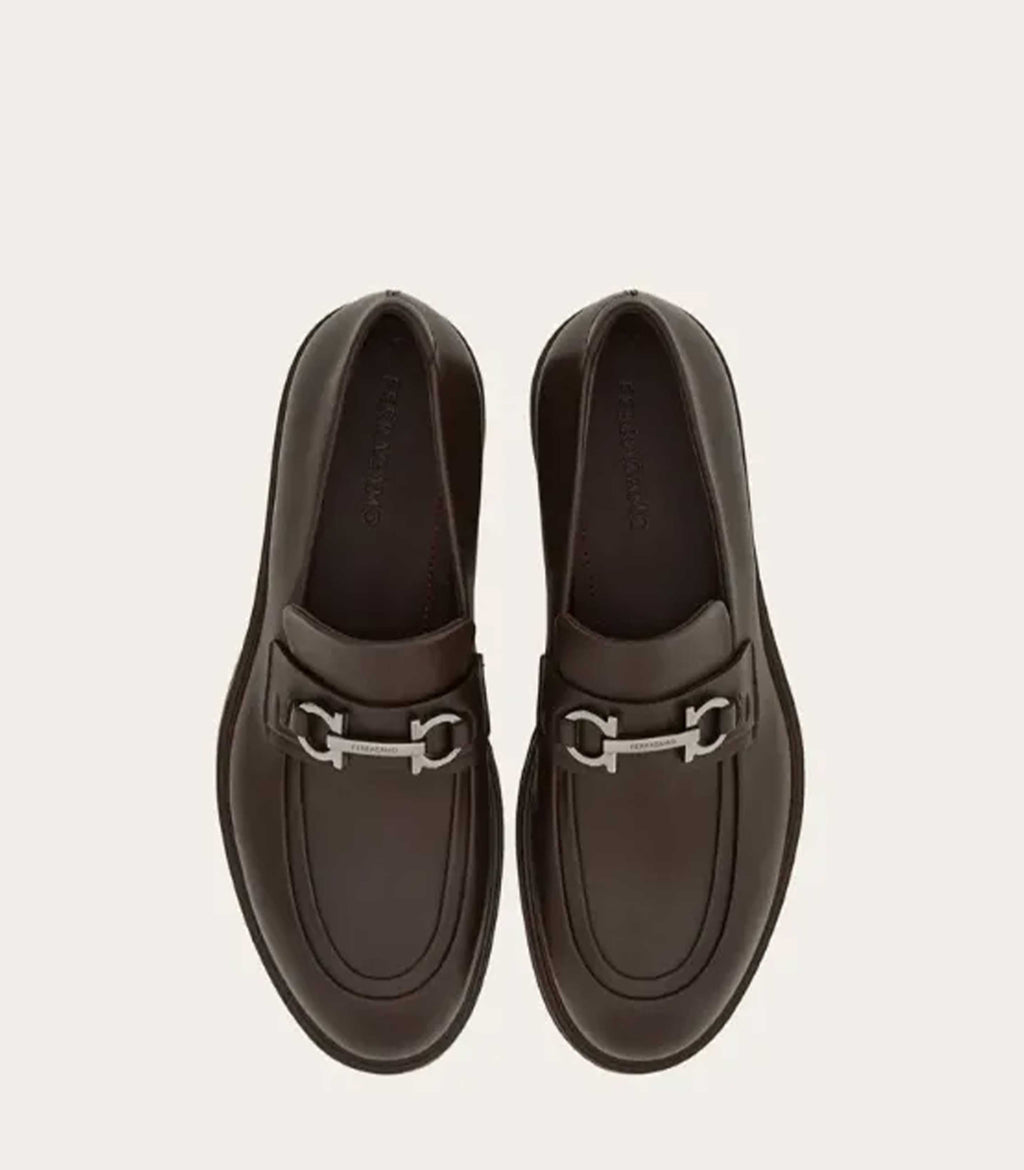 Ferragamo Espresso Leather Gancini Loafers