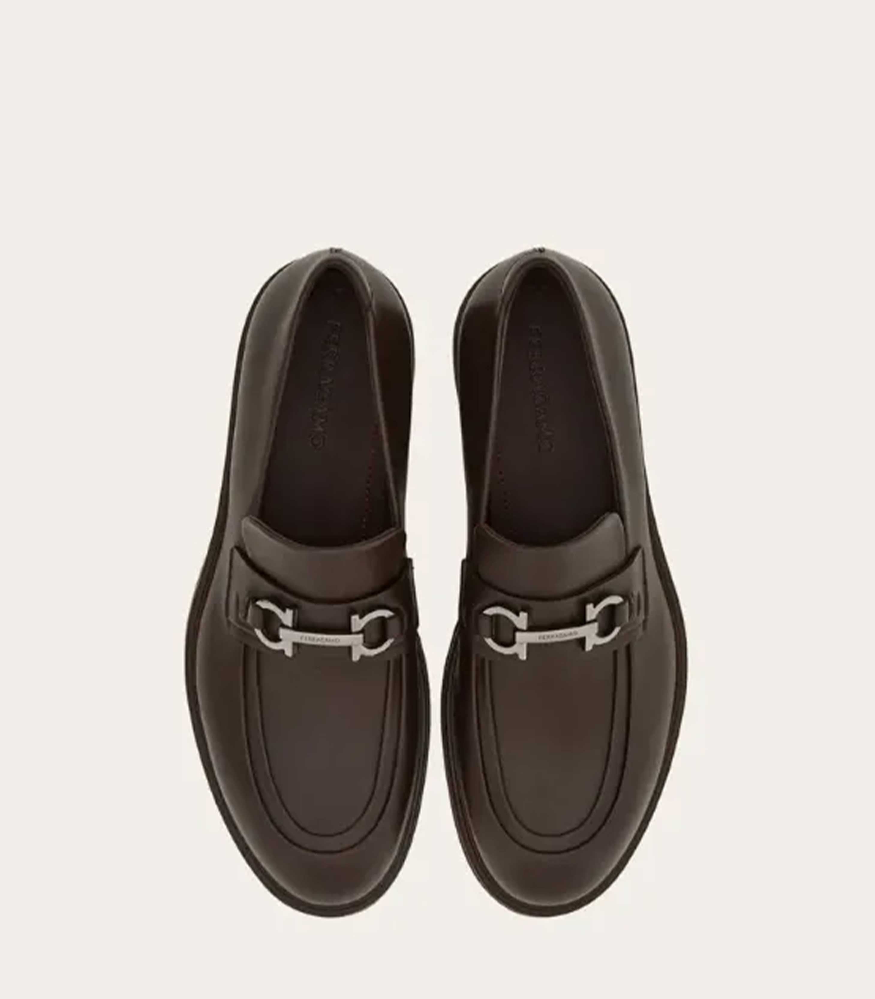 Ferragamo Espresso Leather Gancini Loafers