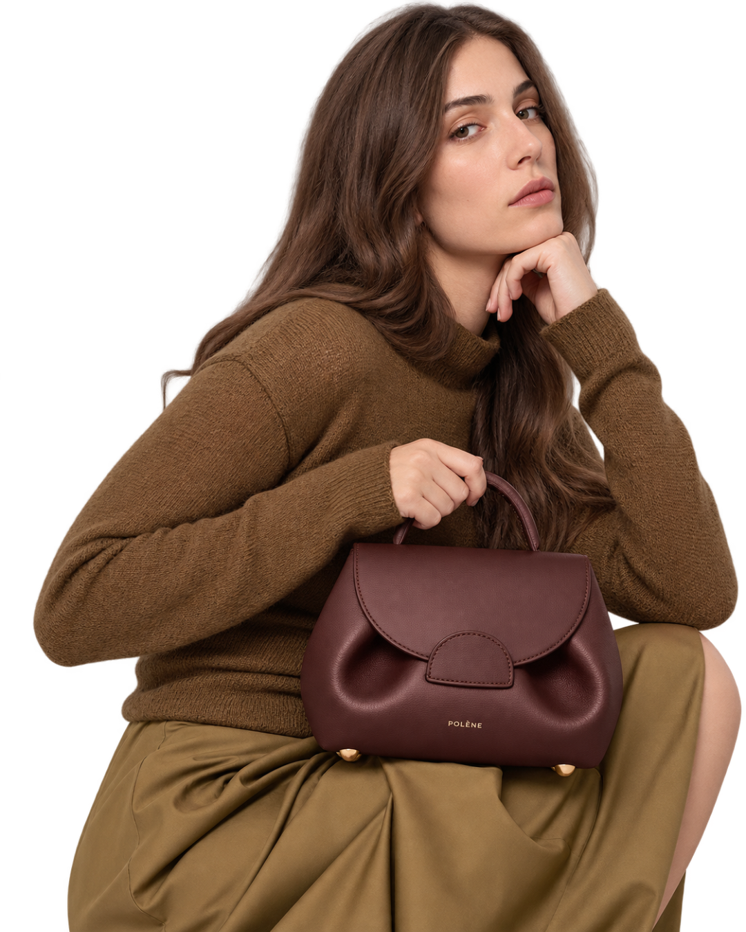 [AI-GENERATED:MODEL_SECONDARY] Numéro Un Nano Edition Textured Burgundy — Human Model — Second Pose
