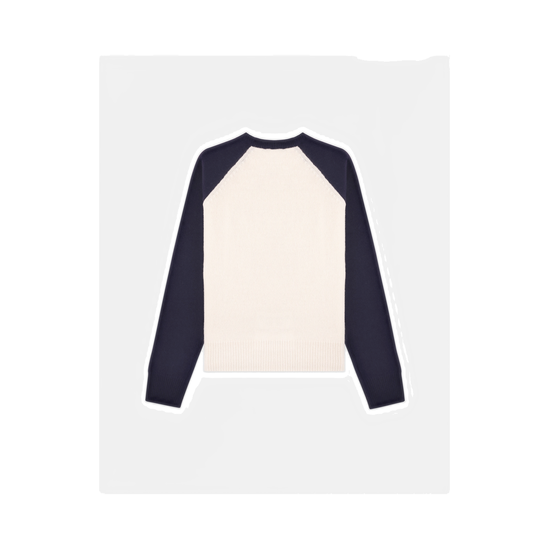 NY Crest Cashmere Baseball Sweater - Ecru/Navy