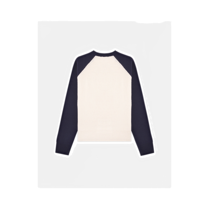 NY Crest Cashmere Baseball Sweater - Ecru/Navy