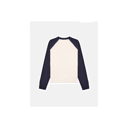 NY Crest Cashmere Baseball Sweater - Ecru/Navy