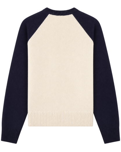 NY Crest Cashmere Baseball Sweater - Ecru/Navy