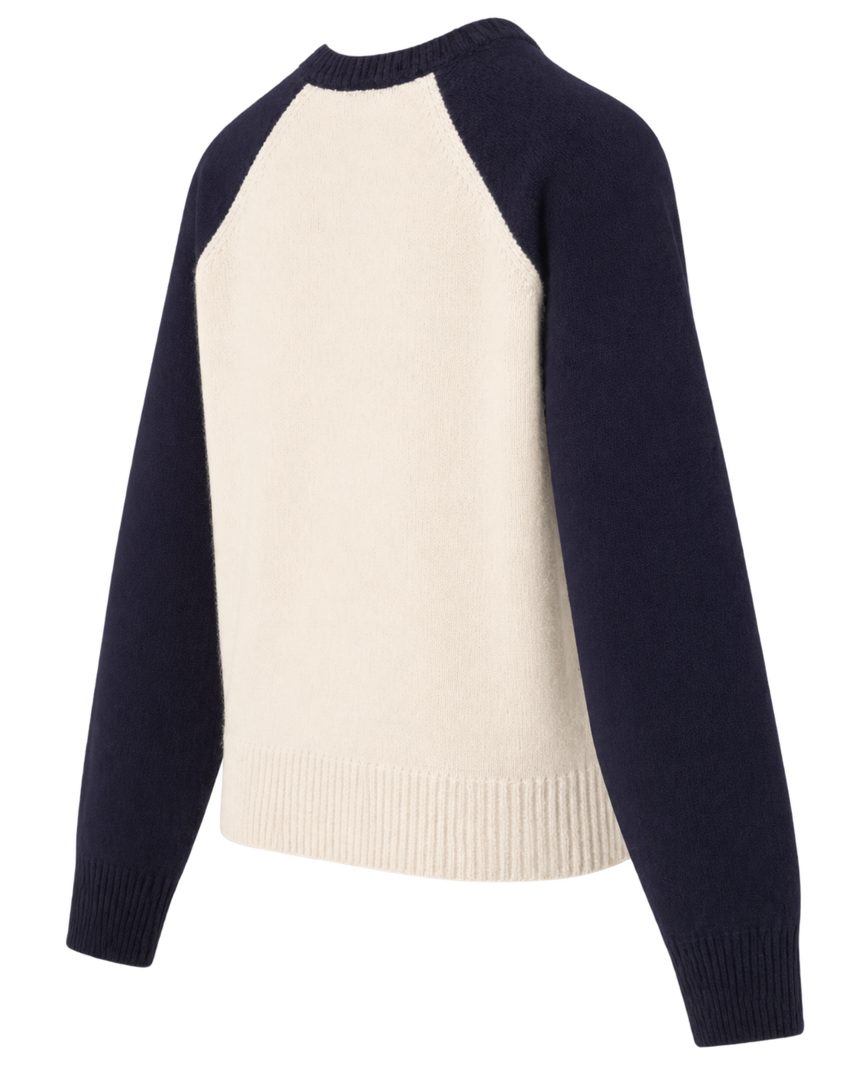 NY Crest Cashmere Baseball Sweater - Ecru/Navy