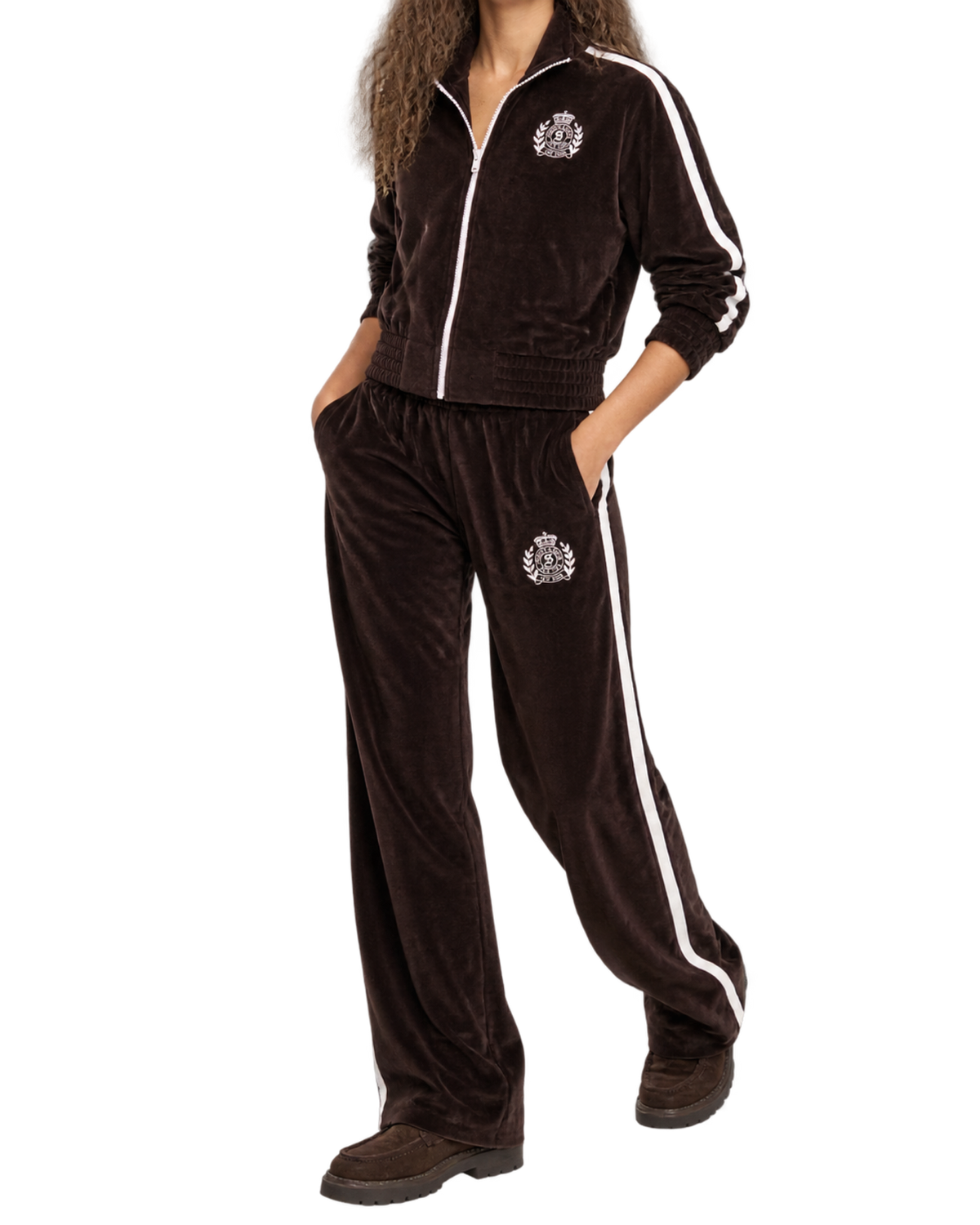 NY Crest Elio Velour Track Jacket - Chocolate