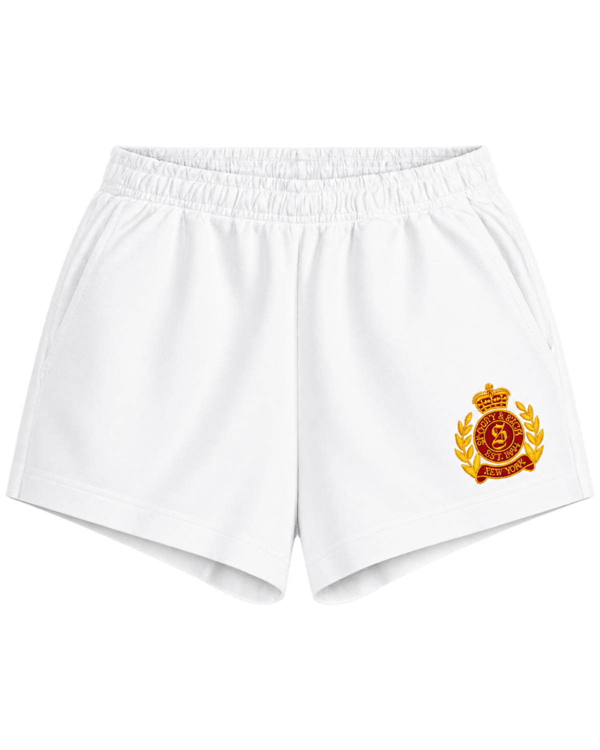 NY Crest Embroidered Disco Short - White