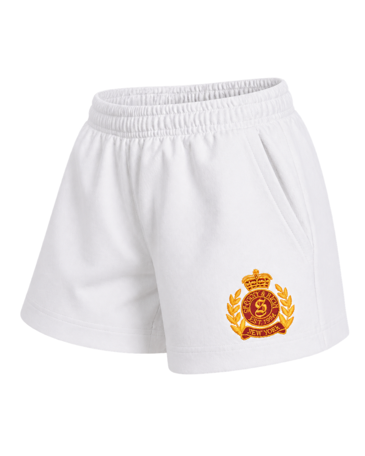 NY Crest Embroidered Disco Short - White