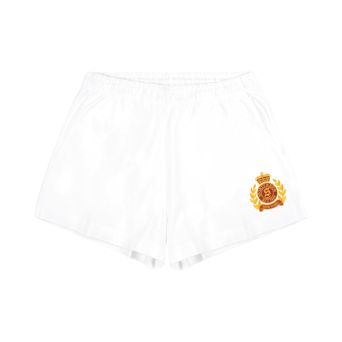 NY Crest Embroidered Disco Short - White