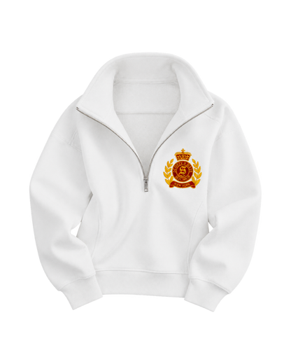 NY Crest Embroidered Quarter Zip - White