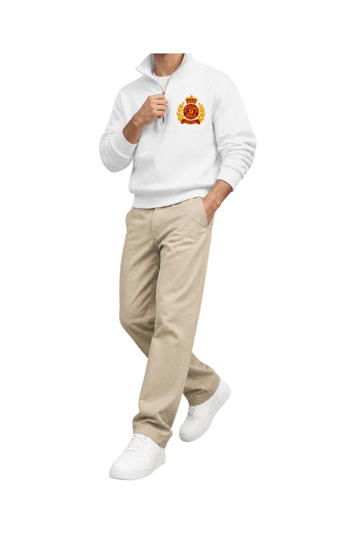 NY Crest Embroidered Quarter Zip - White