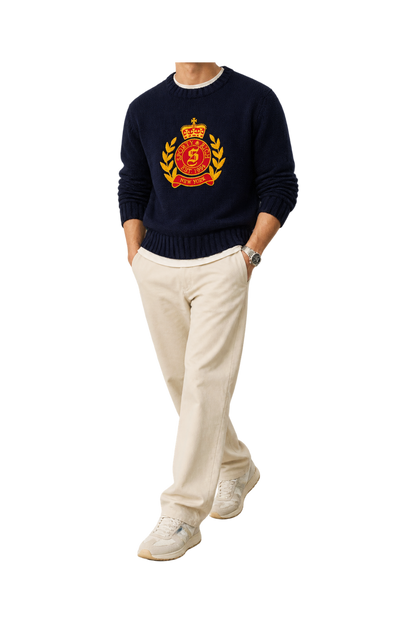 NY Crest Knitted Sweater - Navy